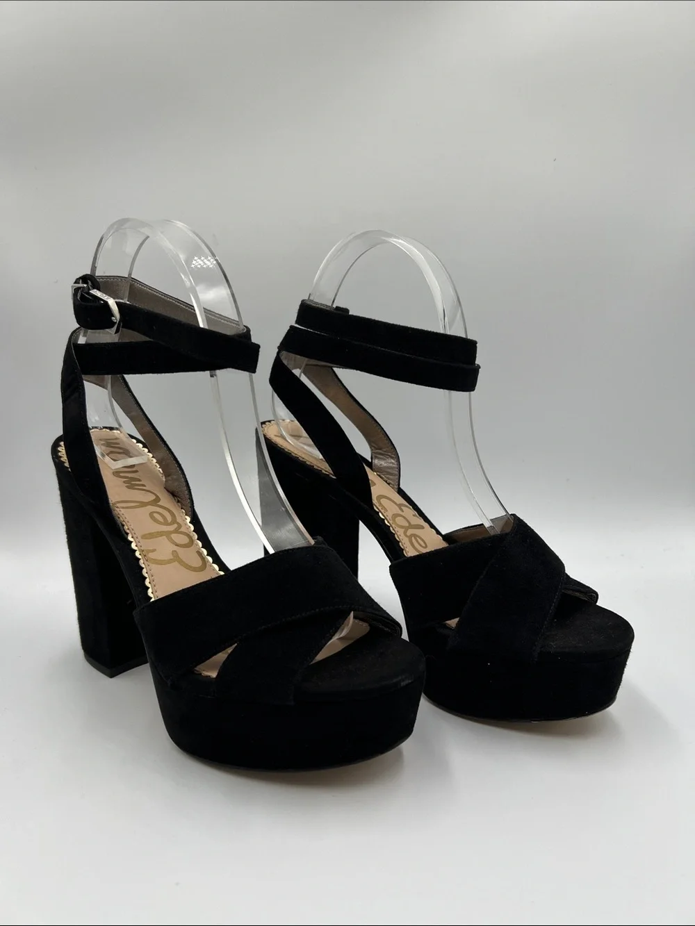 Sam Edelman Black Suede Platform Block Heel Sandals